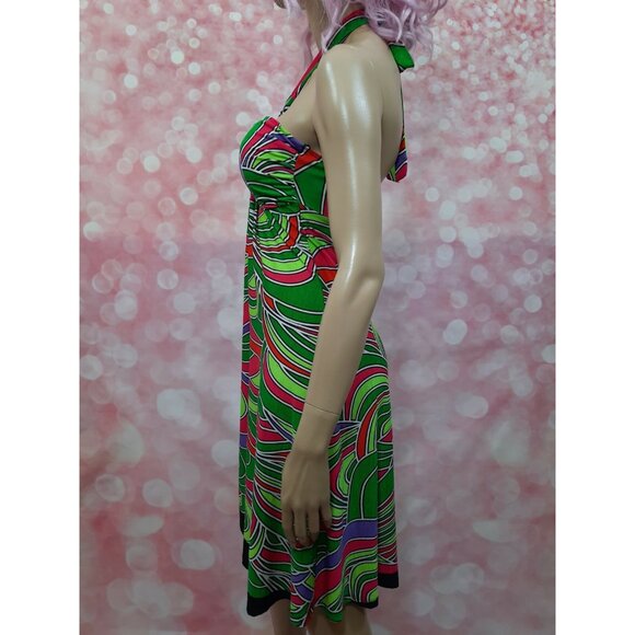 Y2K Babydoll Halter Dress Size S Fairy Boho Colorful Rave Psychedelic Abstract - Picture 5 of 9